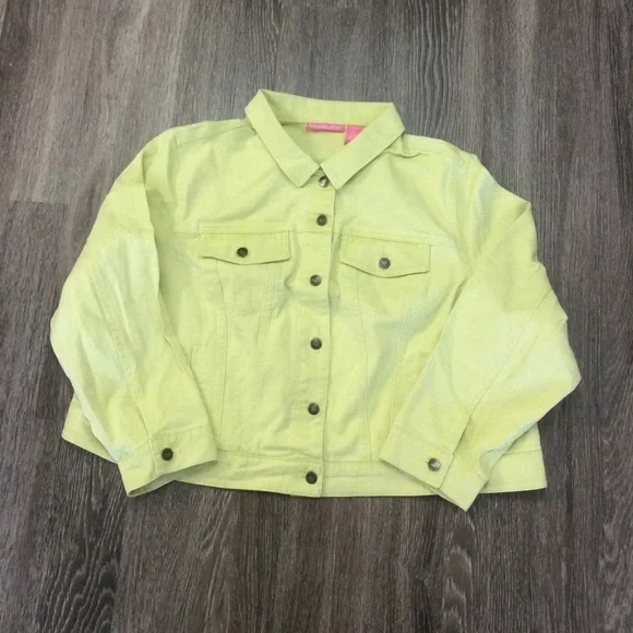 NEW Green Yellow Denim Jean Jacket 22W - Picture 10 of 15